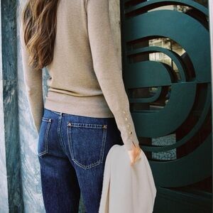 ZARA Tan Knit Sweater with Gold Button Cuffs